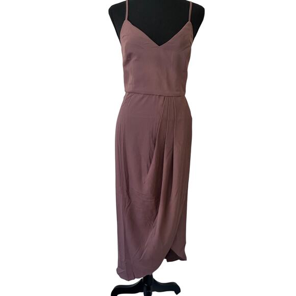 Lulus Reinette NWT New Mauve Midi Dress size M medium Faux wrap Spaghetti Strap - Picture 11 of 11
